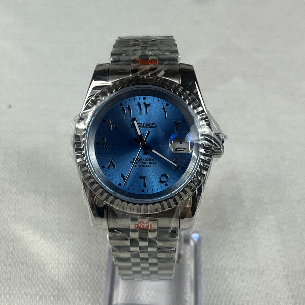 Automatic Luxury Watch Blue Arabic Dial Jubilee Bracelet Date Fluted Bezel - Picture 4 of 6